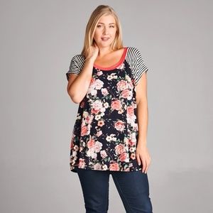 Black and Coral Floral Tunic